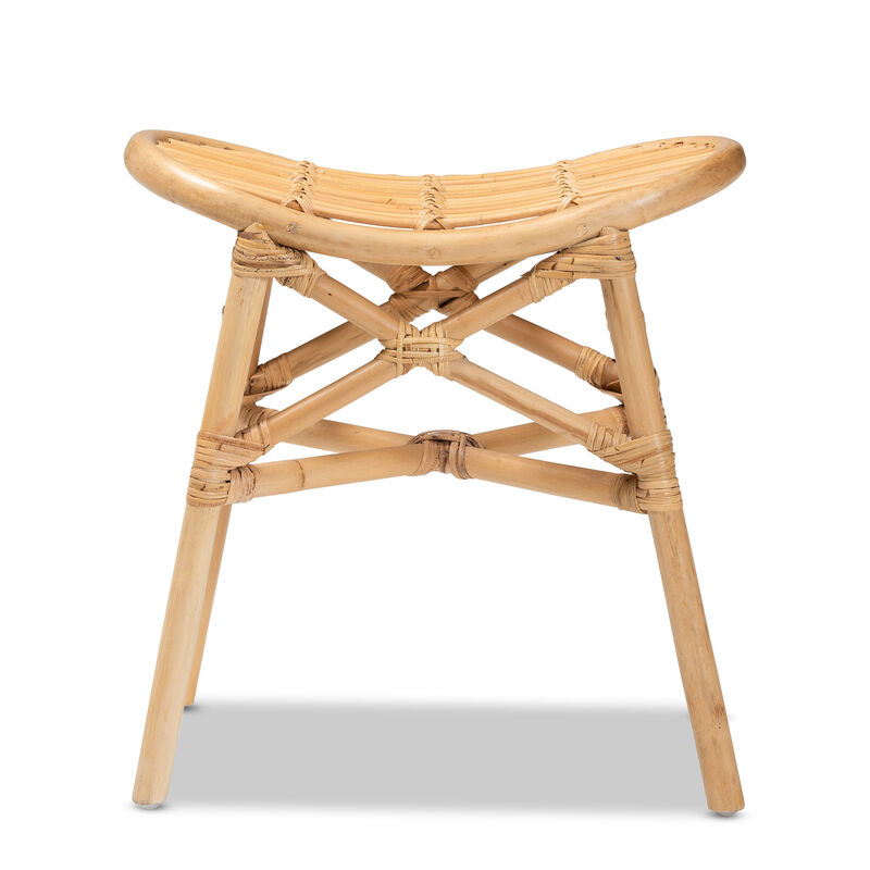Baxton Studio Elgon Modern Bohemian Natural Brown Rattan Footstool