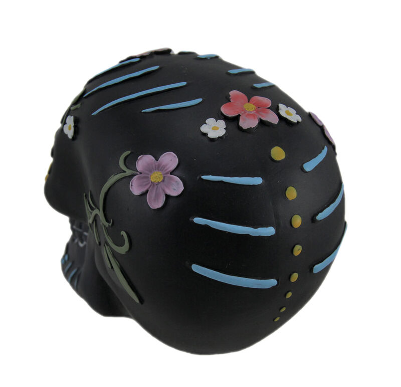 Hand Painted Black Day of the Dead Sugar Skull Statue image number 2