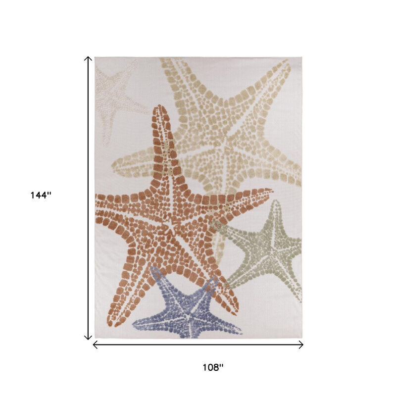 HomeRoots 9' X 12' Ivory Blue Yellow Orange And Green Starfish Indoor Outdoor Area Rug image number 5