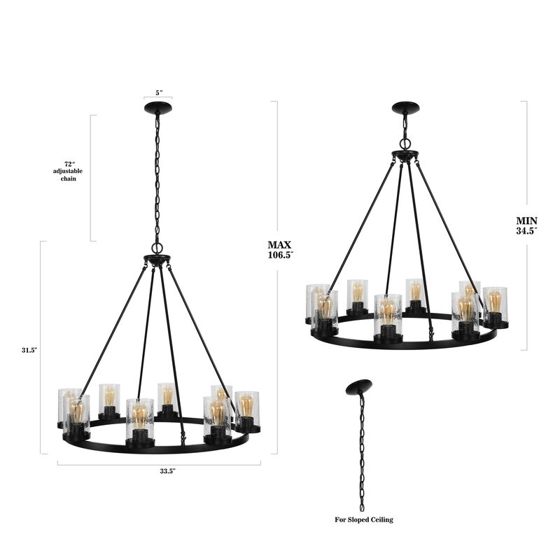 Pablo 8-Light Iron/Seeded Glass Bohemian Cottae LED Chandelier