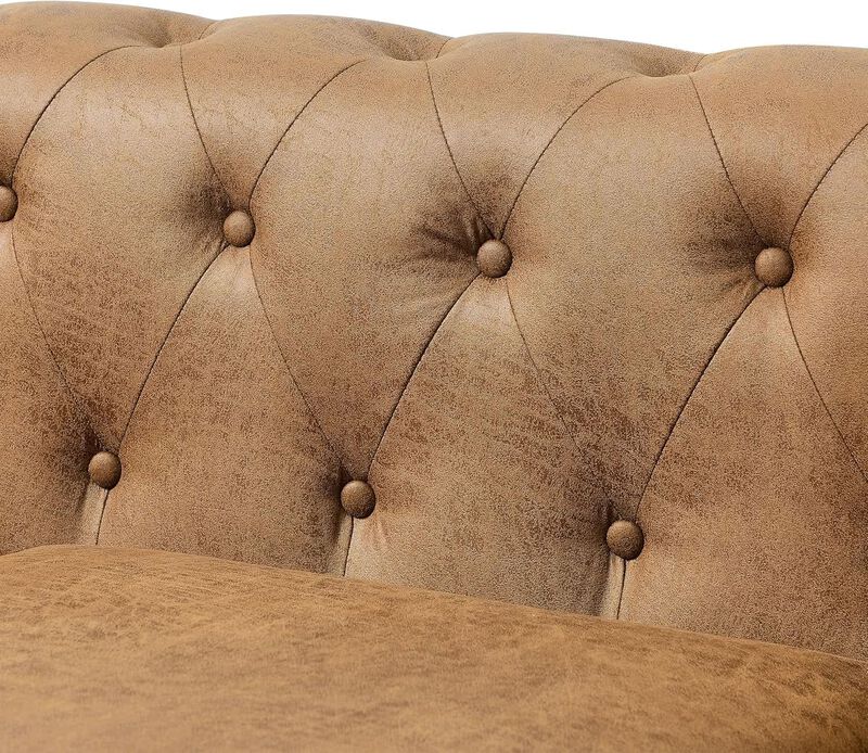 ShipItFurniture Two-Piece Air Leather Chesterfield Sofa and Club Chair Set, Brown image number 5