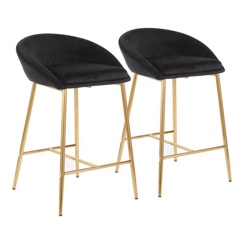 Lumisource Matisse Glam Counter Stool with Gold Frame and Black, Velvet - Set of 2