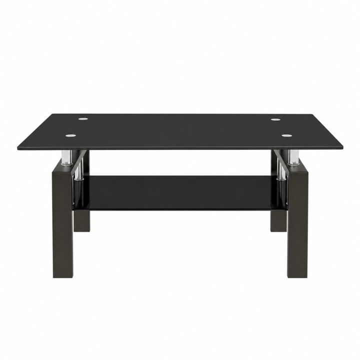 GOODSILO Modern 2-Layer Glass Coffee Table with Sleek Waterfall Edges, Space-Saving Accent Furniture for Living Room, Office & Reception Areas