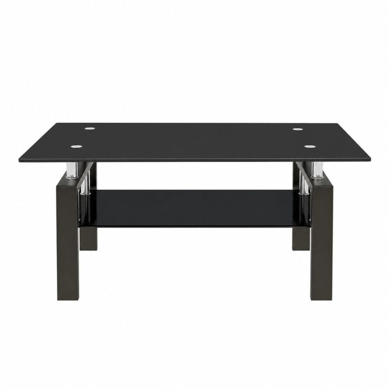 GOODSILO Modern 2-Layer Glass Coffee Table with Sleek Waterfall Edges, Space-Saving Accent Furniture for Living Room, Office & Reception Areas image number 0