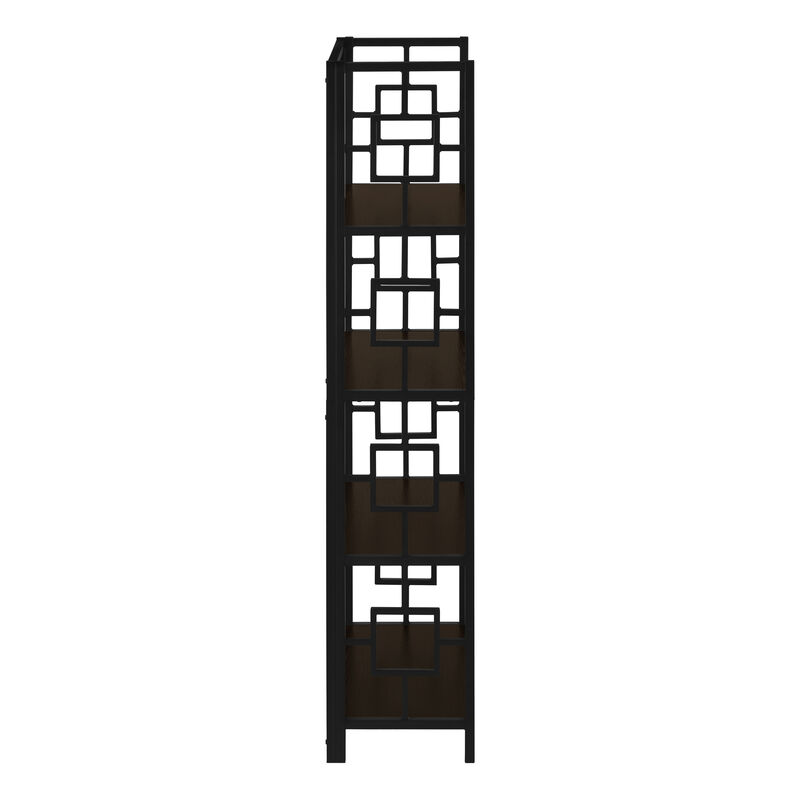 Monarch Specialties I 3617 Bookshelf, Bookcase, Etagere, 4 Tier, 62"H, Office, Bedroom, Metal, Laminate, Brown, Black, Contemporary, Modern