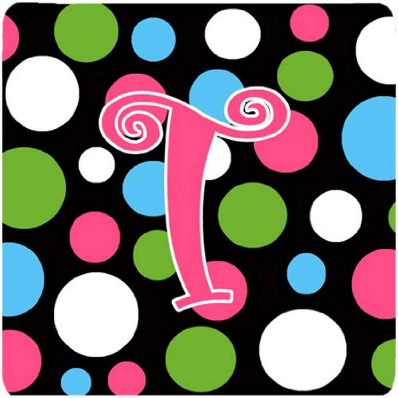 Caroline's Treasures CJ1038-TFC Monogram-Polkadots and Pink Foam Coasters (Set of 4), Initial Letter T, 3.5 H x 3.5 W, Multicolor