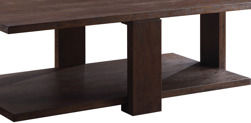 Contemporary Style Rectangular Coffee Table with Open Bottom Shelf, Brown-Benzara