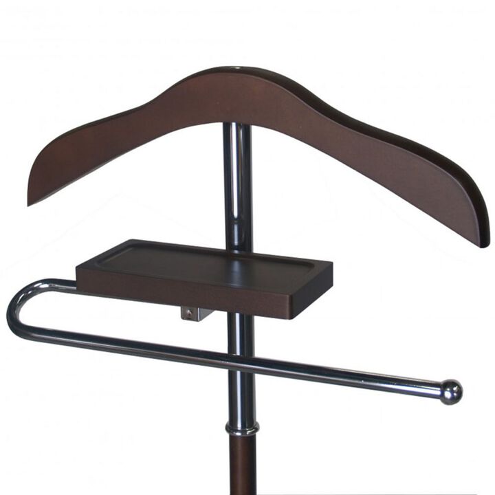 Proman Products Contemporary Oxford II Chrome Steel And Walnut Wooden Valet