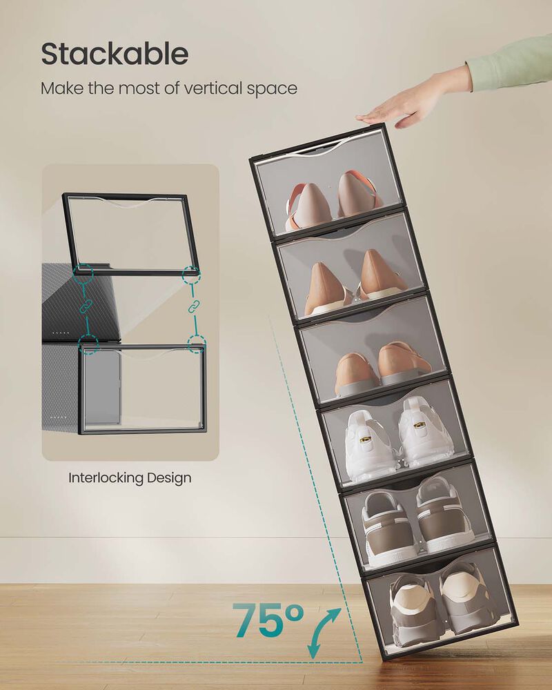 12 Piece Plastic Shoe Storage Boxes Stackable with Front Opening image number 5