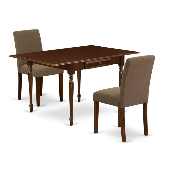 East West Furniture 1MZAB3-MAH-18 3Pc Dining Set - Rectangular Table and 2 Parson Chairs - Mahogany Color