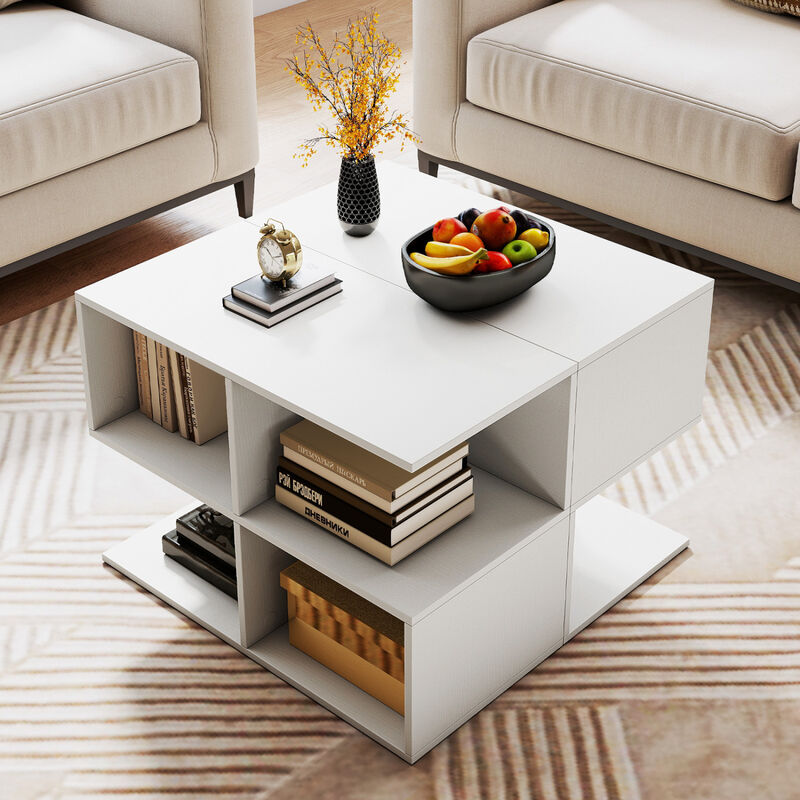 S-Shaped 3-Tier End Table with 4 Storage Cubes, Modern Side Table for Living Room-White image number 4