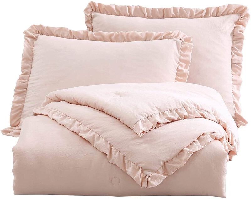 Soft Stone Washed Microfiber Comforter Set – 3-Piece Bedding with Ruffle Trim Detail