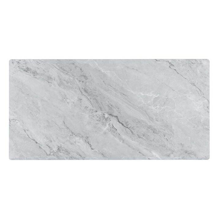 Landon Coffee Table with Glass Gray Marble Texture Top and Bent Wood Design