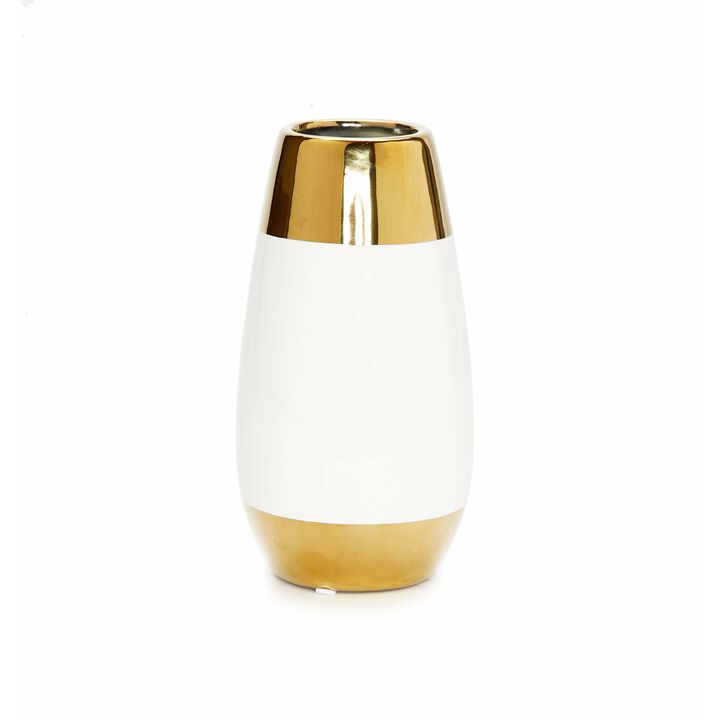 Gold and White Narrow  Bud Vase