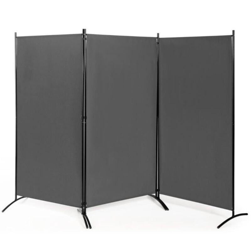 Hivvago 6-Ft Grey 3-Panel Room Divider Screen with Steel Base and Heavy Duty Hinges