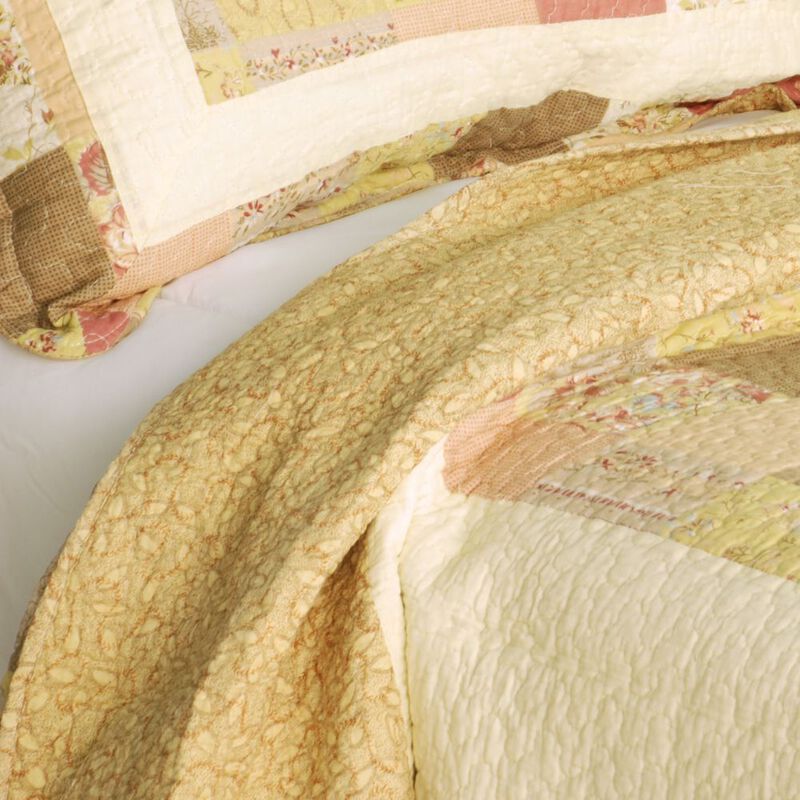 3PC Cotton Printed Quilt Set Queen Size Vermicelli Quilted Soft Bed Cover image number 2