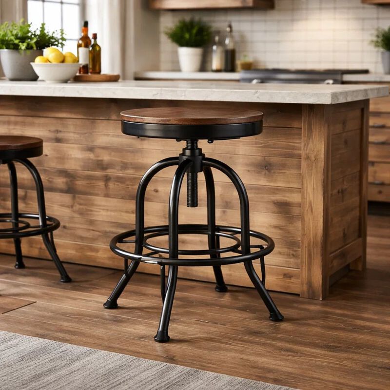 Zane 24 Inch Adjustable Swivel Counter Stool, Set of 2, Black Metal Base image number 6