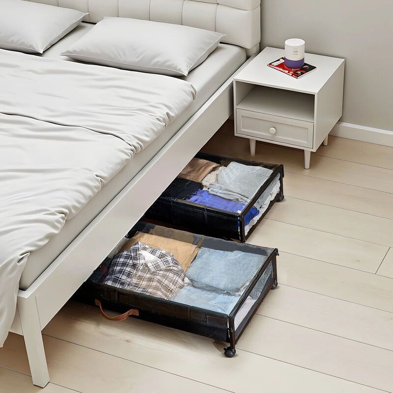 Under Bed Storage with Wheels 2 Pack Rolling Containers for Clothes Shoes Blankets-Black image number 1