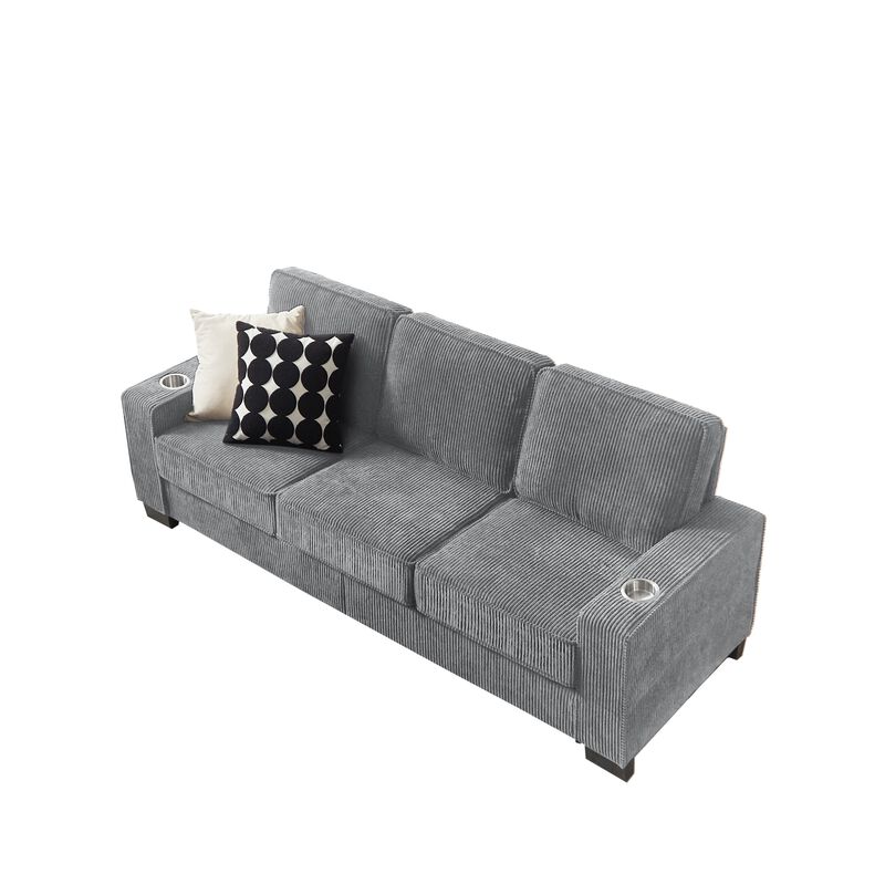 Corm 83.86" Corduroy 3 Seat Modern Sofa image number 8