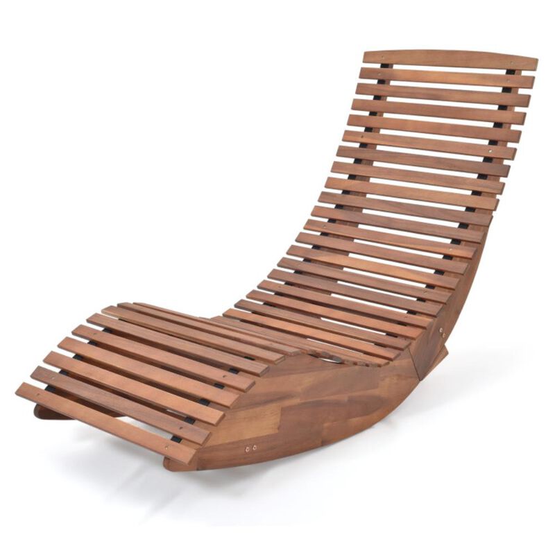 Hivvago Outdoor Acacia Wood Rocking Chair with Widened Slatted Seat and High Back