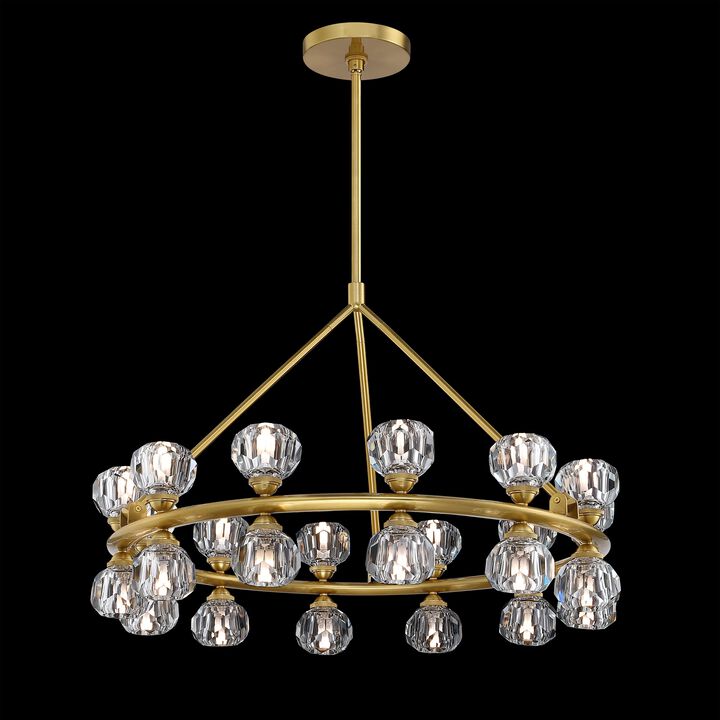 28" 24-Light Led Modern Luxury Double Layer Cut Diamond Crystal Wagon Wheel Chandelier, Warm Gold Circular Ceiling Pendant Light For Living Room, Dining Room