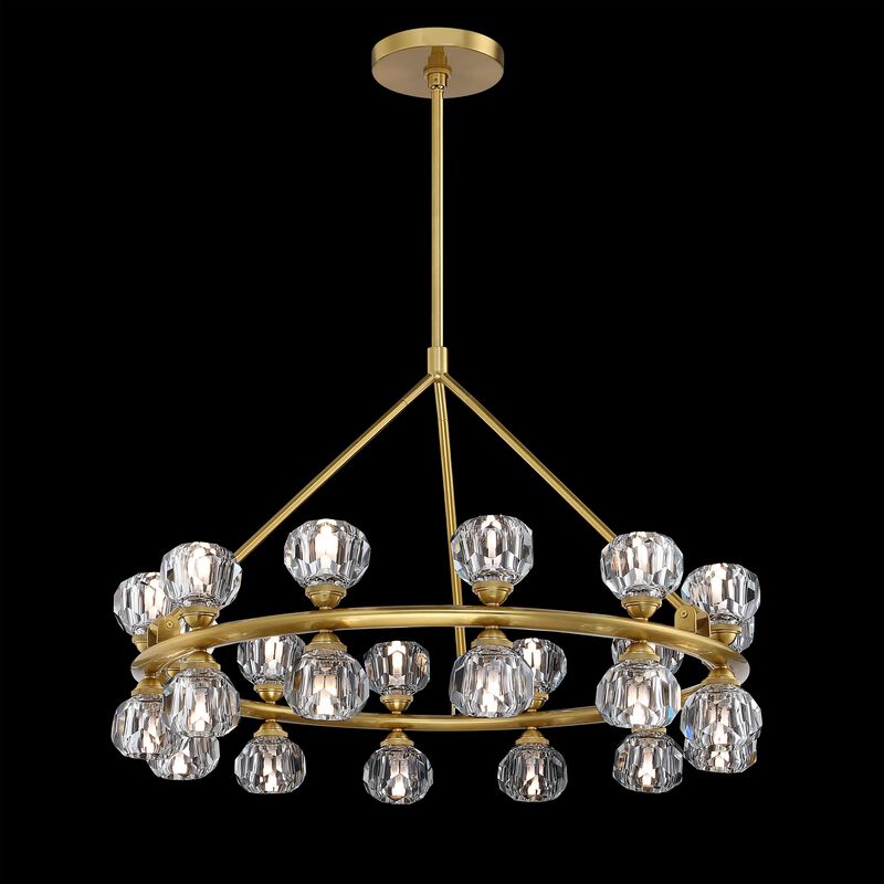 28" 24-Light Led Modern Luxury Double Layer Cut Diamond Crystal Wagon Wheel Chandelier, Warm Gold Circular Ceiling Pendant Light For Living Room, Dining Room image number 1