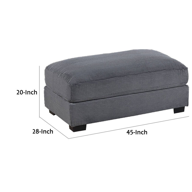 Lomi Cocktail Ottoman, Dark Gray Corduroy, Black Legs, 45 x 28 Inch - Benzara