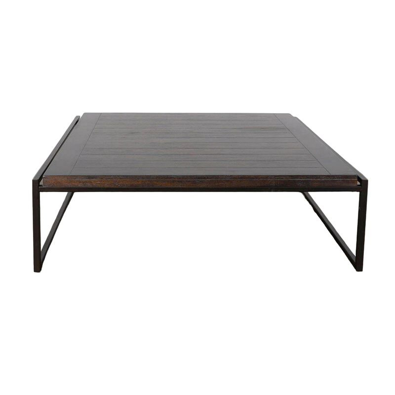Lery Coffee Table, Dark Brown 50 Inch Square Wood Top, Black Metal