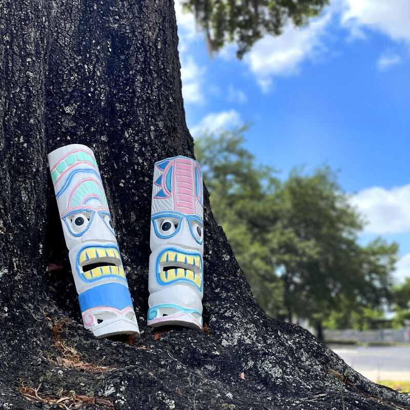 Set of 2 - 20" Pastel Pink & Blue Tiki Masks Wood Wall Decor Indoor/Outdoor image number 7