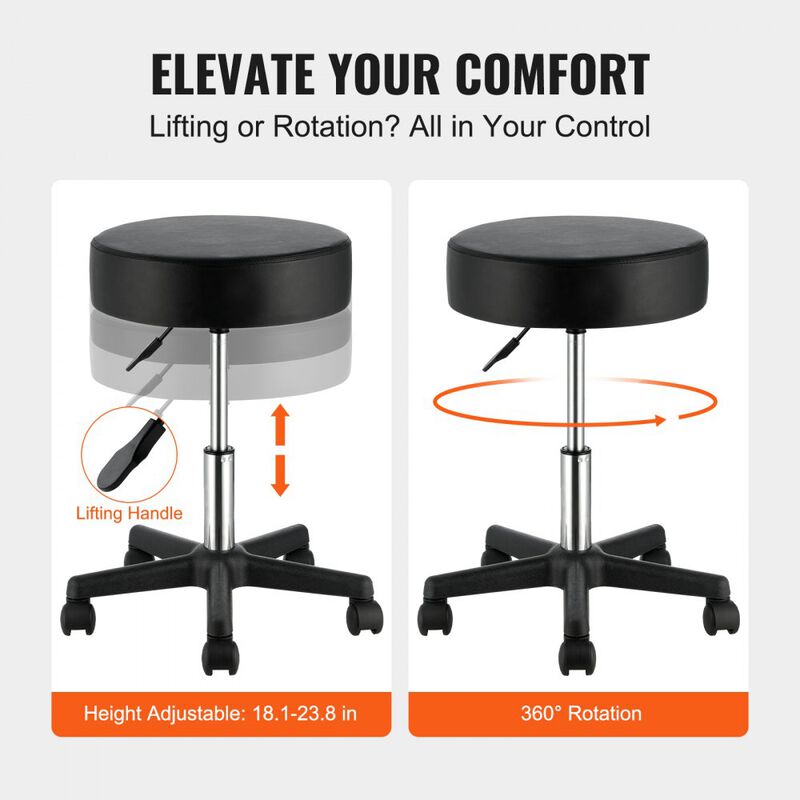 Adjustable Rolling Stool with Thick Padded Seat, Swivel Chair for Medical, Massage & Home-Black image number 5