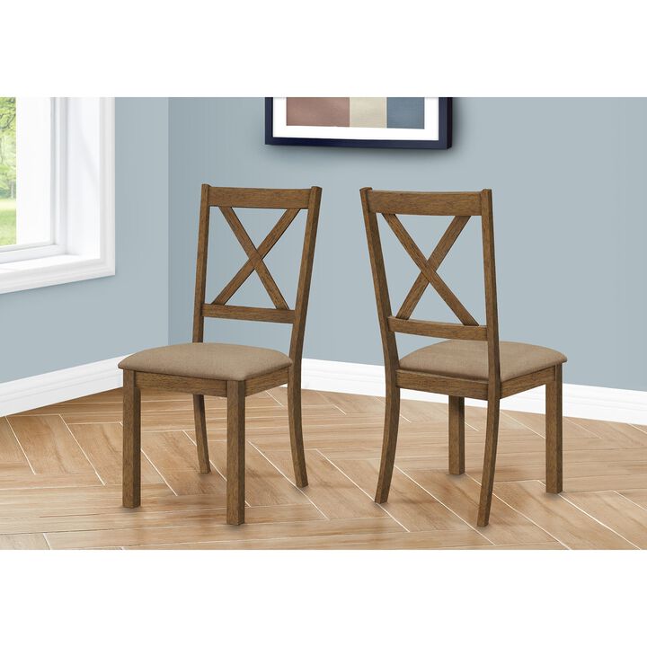 Monarch Specialties I 1311 - Dining Chair, Set Of 2, Side, Upholstered, Kitchen, Dining Room, Brown Fabric, Walnut Wood Frame, Transitional