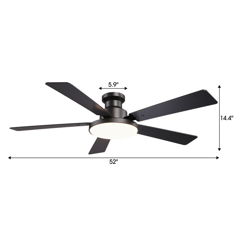 52" Modern Matte Black Dimmable Reversible Low Profile Flush Mount Smart Ceiling Fan with Light, APP Control and Remote image number 6