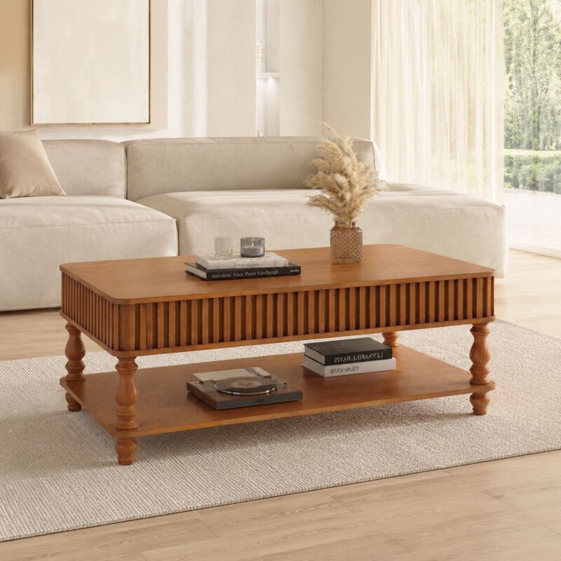 GOODSILO 47.24 Inch Lift Top Coffee Table, Solid Wood Construction, Tool-Free Assembly, Fluted Details, Roman Legs, Dual Storage for Living Room Furniture image number 3