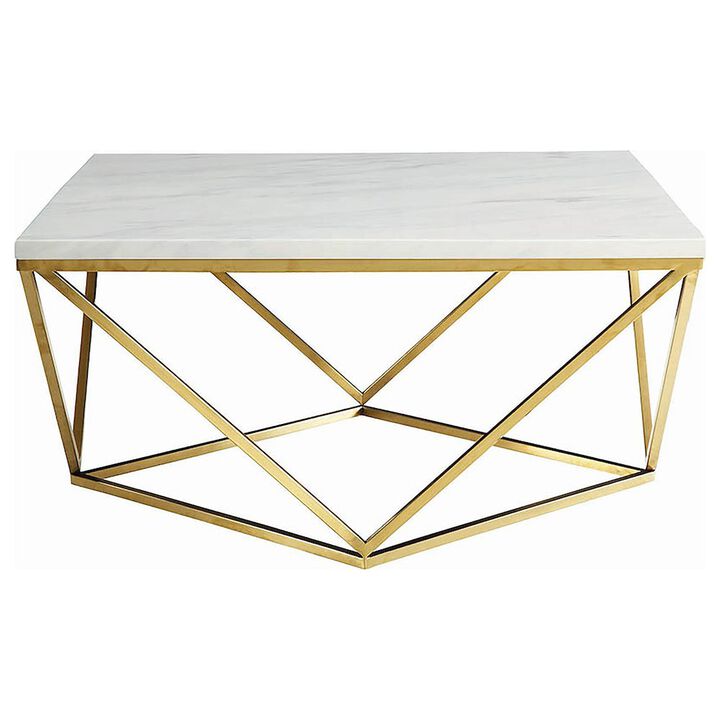 Coaster Co. of America Meryl Square Faux Marble Top Coffee Table White and Gold