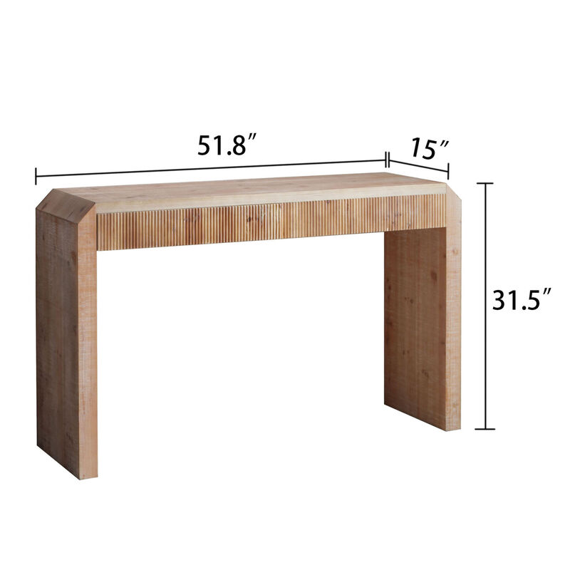 GOODSILO Rustic Wooden Console Table with Drawer Minimalist Design Ribbed Texture Natural Finish image number 2