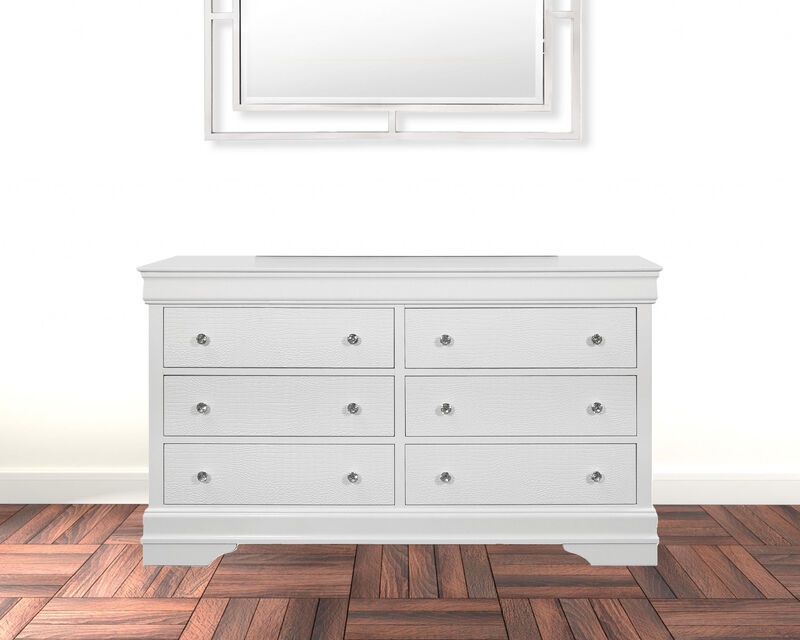 Six Drawer Solid Wood Double Dresser with Metallic Finish for Bedroom Storage