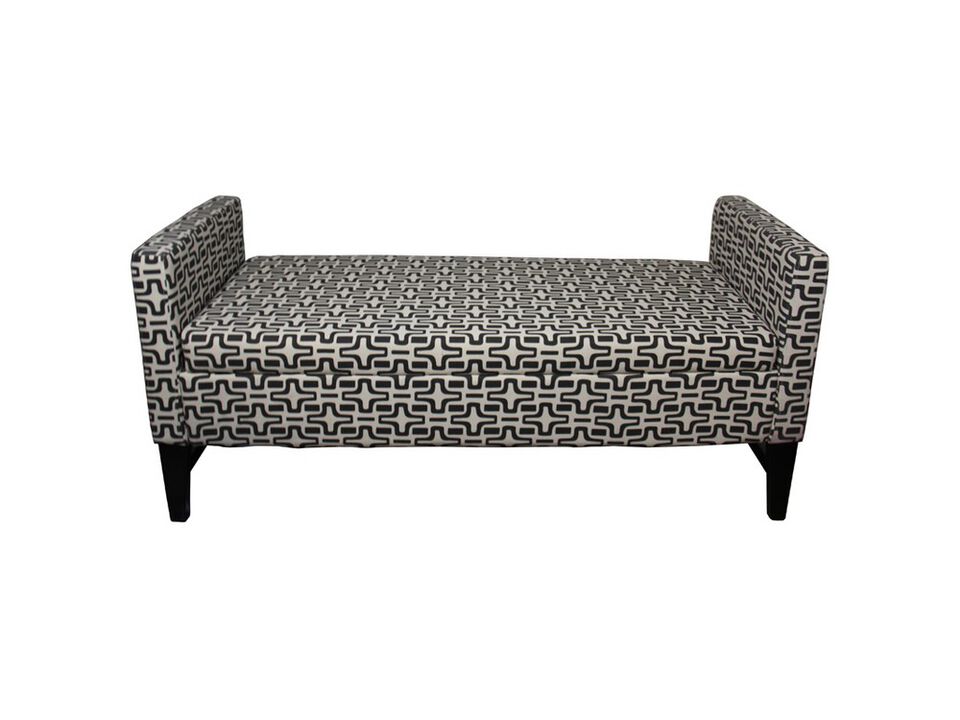 24 Inch Fabric Upholstered Geometric Pattern Storage Bench, Black and White - Benzara