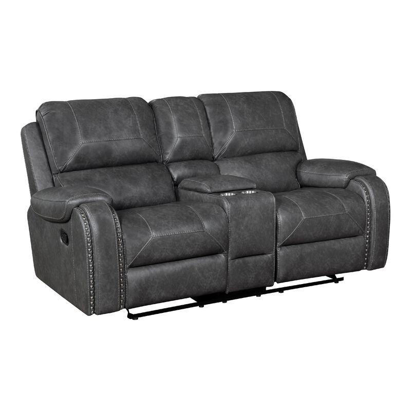 Dean Reclining Loveseat, Pillow Tufted Gray Faux Leather 76 Inch - Benzara