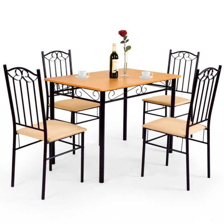 Hivvago 5 Pieces Dining Set Wooden Table and 4 Cushioned Chairs