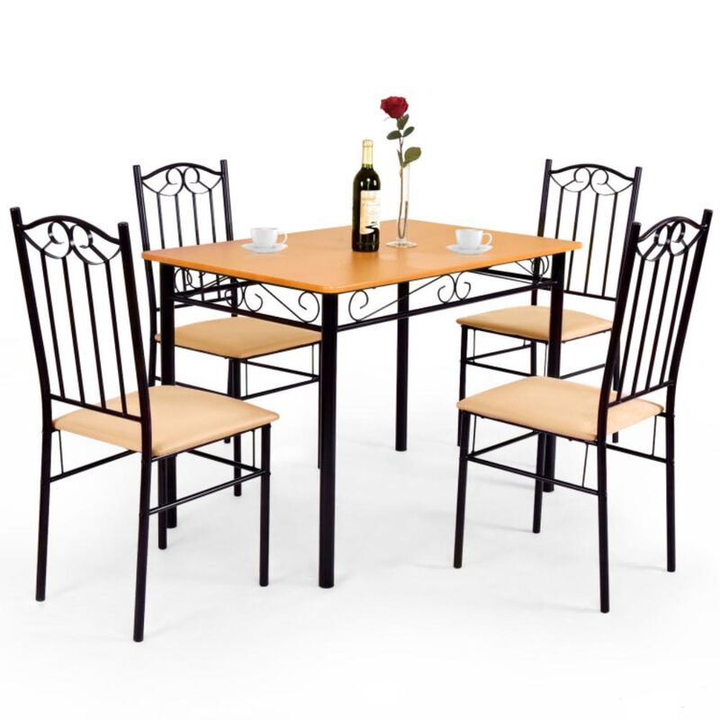 Hivvago 5 Pieces Dining Set Wooden Table and 4 Cushioned Chairs