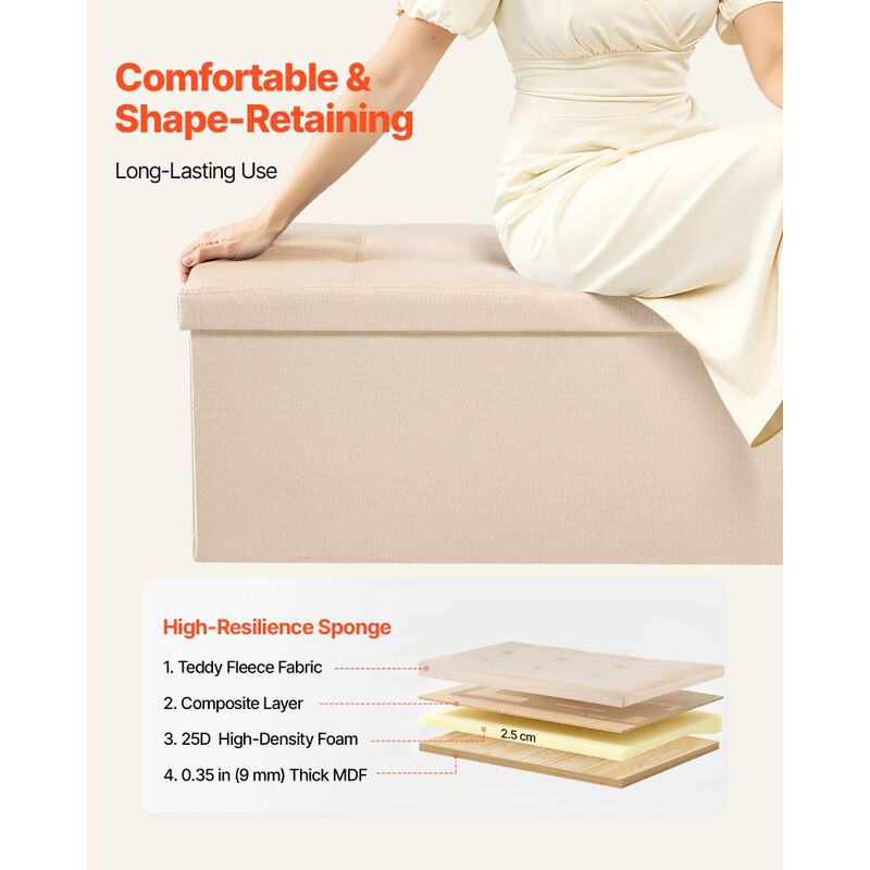 Upholstered Storage Ottoman Bench with Folding Design and Side Bags image number 4