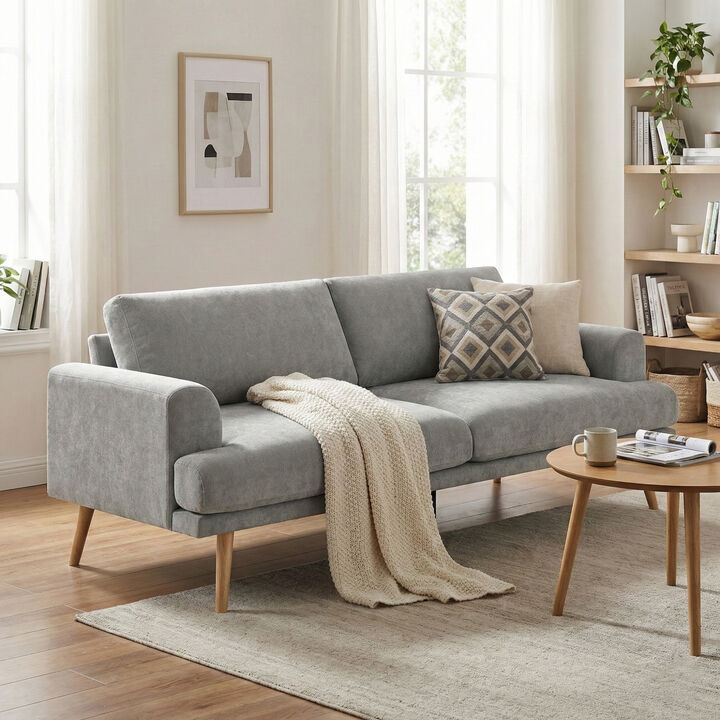 Merax Chenille Minimalist 3-Seater Sofa with Solid Rubberwood Legs
