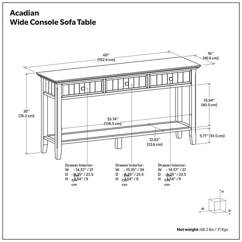Acadian 60 inch Wide Solid Wood Wide Console Sofa Table in Brunette Brown image number 8