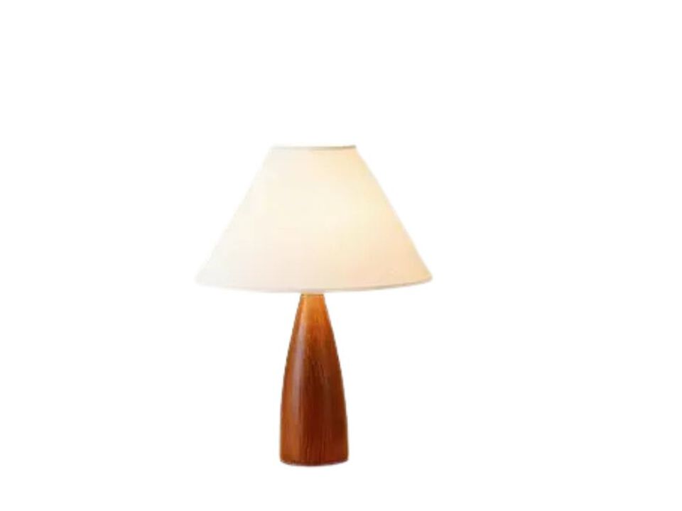 Bedside Table Lamp with Wood Base Linen Shade Farmhouse Vintage Nightstand Lamp