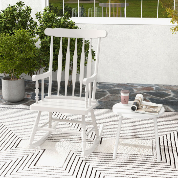 Wooden Rocking Chair with Solid Wood Frame for Patio Garden and Porch