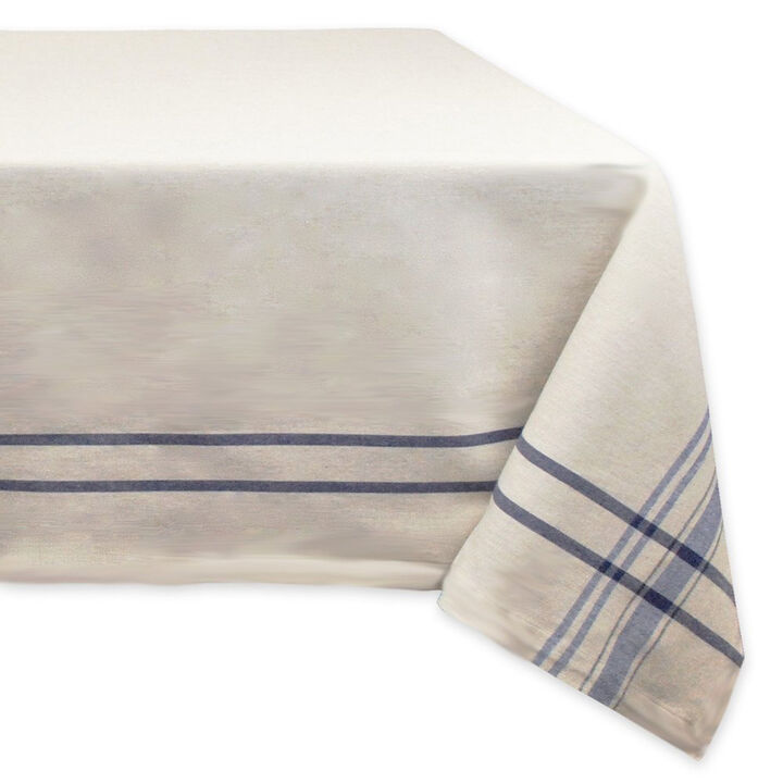 Neutral Taupe and Nautical Blue French Stripe Rectangular Tablecloth 60" x 104"