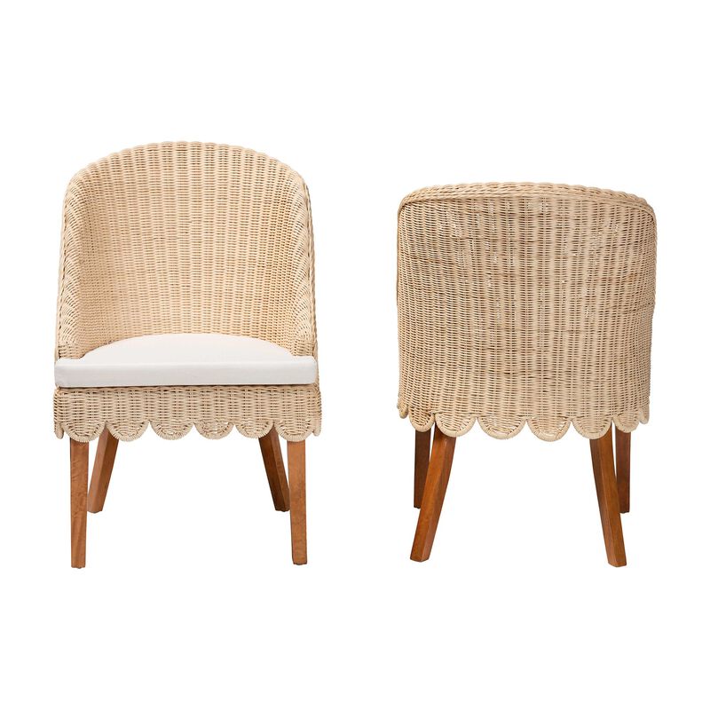 bali & pari Mabel Natural Rattan 2-Piece Dining Chair Set - Handwoven Wicker Accent Chair with Wingback Frame and Seat Cushion for Kitchen or Dining Room image number 1
