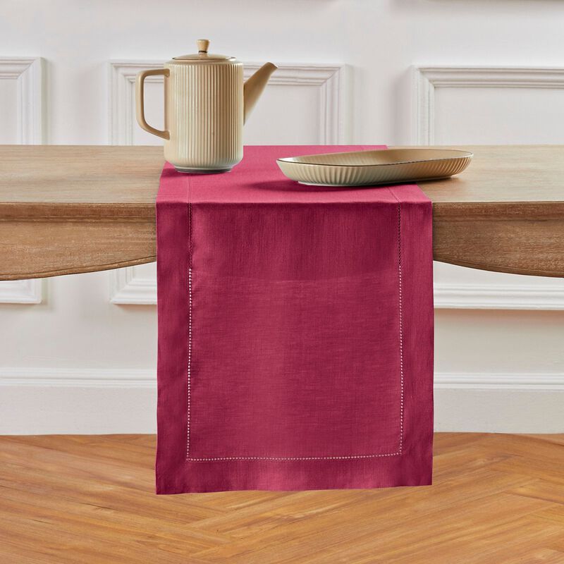 Solino Home Classic Hemstitch 100% Linen Table Runner &ndash; Handcrafted, Machine Washable, Perfect for Holiday and Everyday Dining