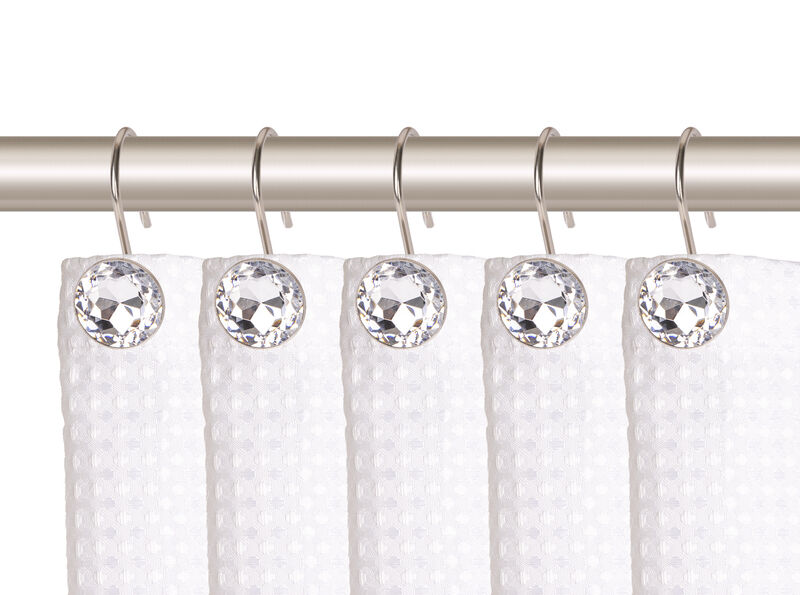 Utopia Alley Rust-Resistant Metal Shower Curtain Hooks with Large Crystal, Set of 12 image number 1