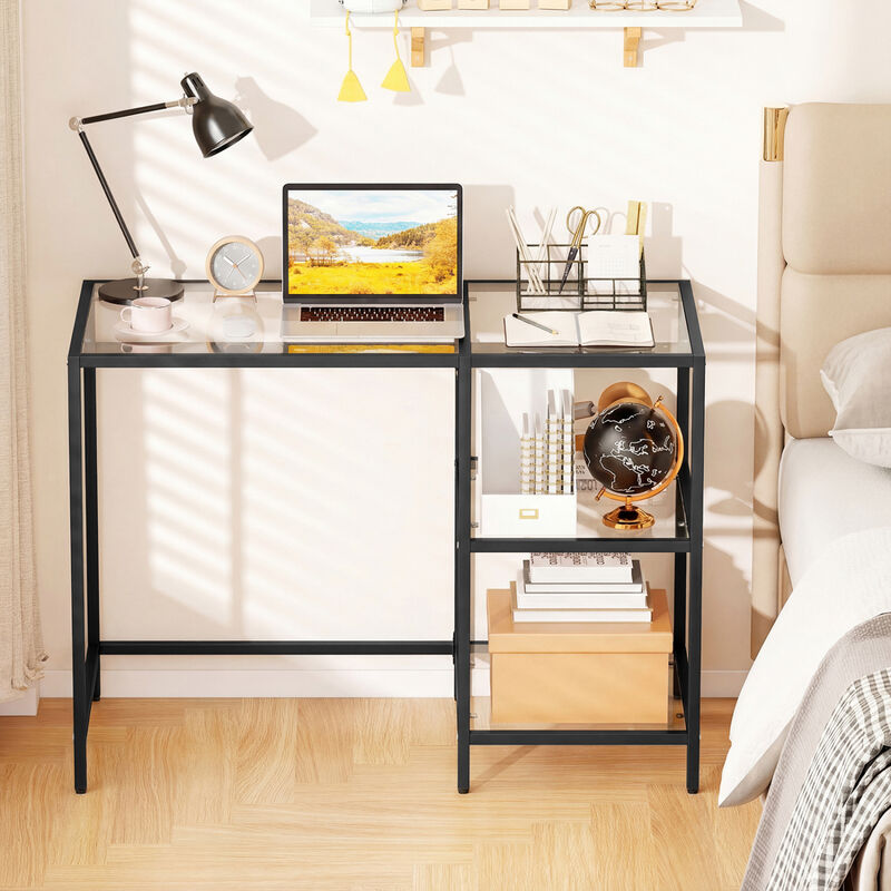 Modern Computer Desk with 2 Open Shelves and Metal Frame image number 4